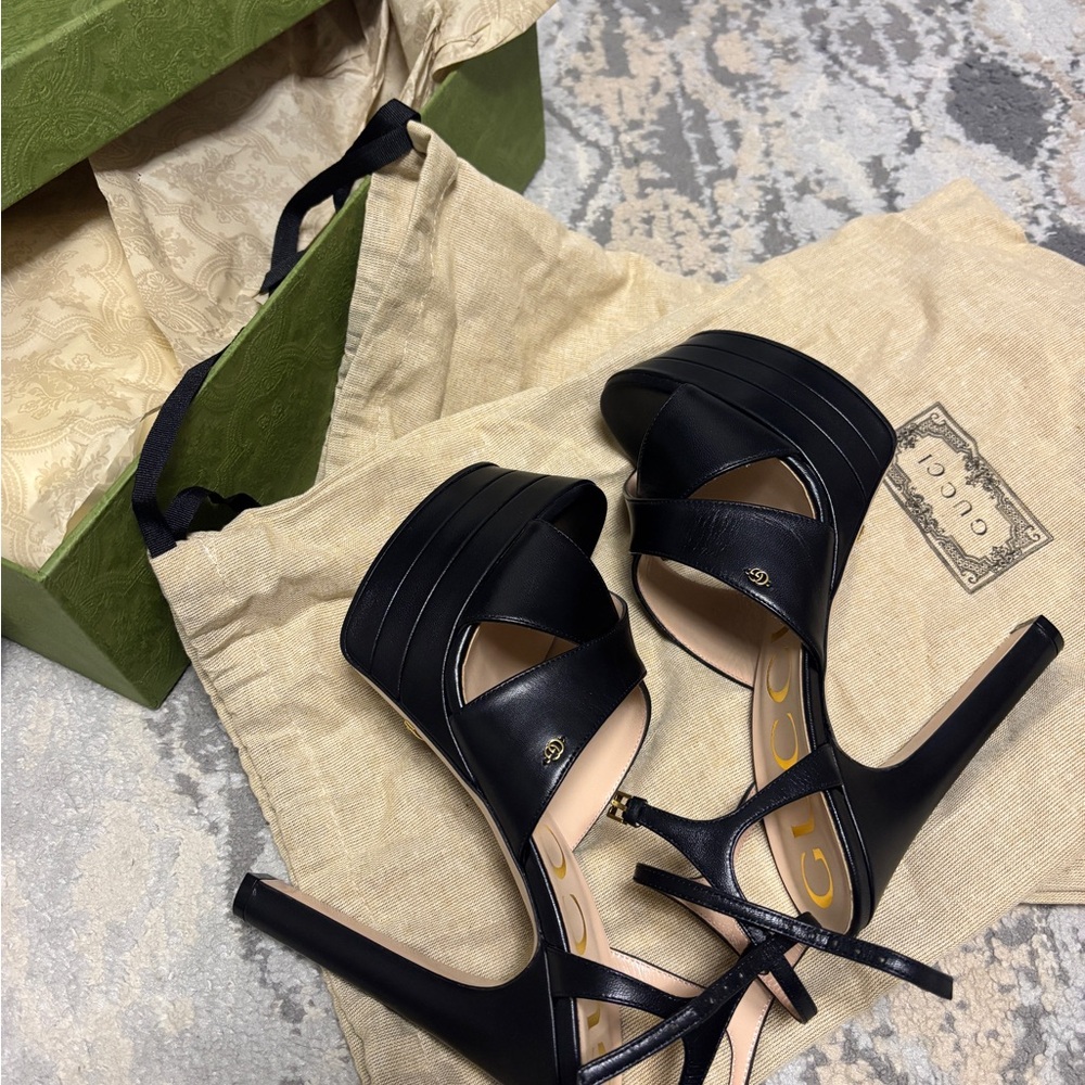 New Gucci Malaga Kld Platform Sandals Heels Black and skin rose color. - Picture 2 of 15